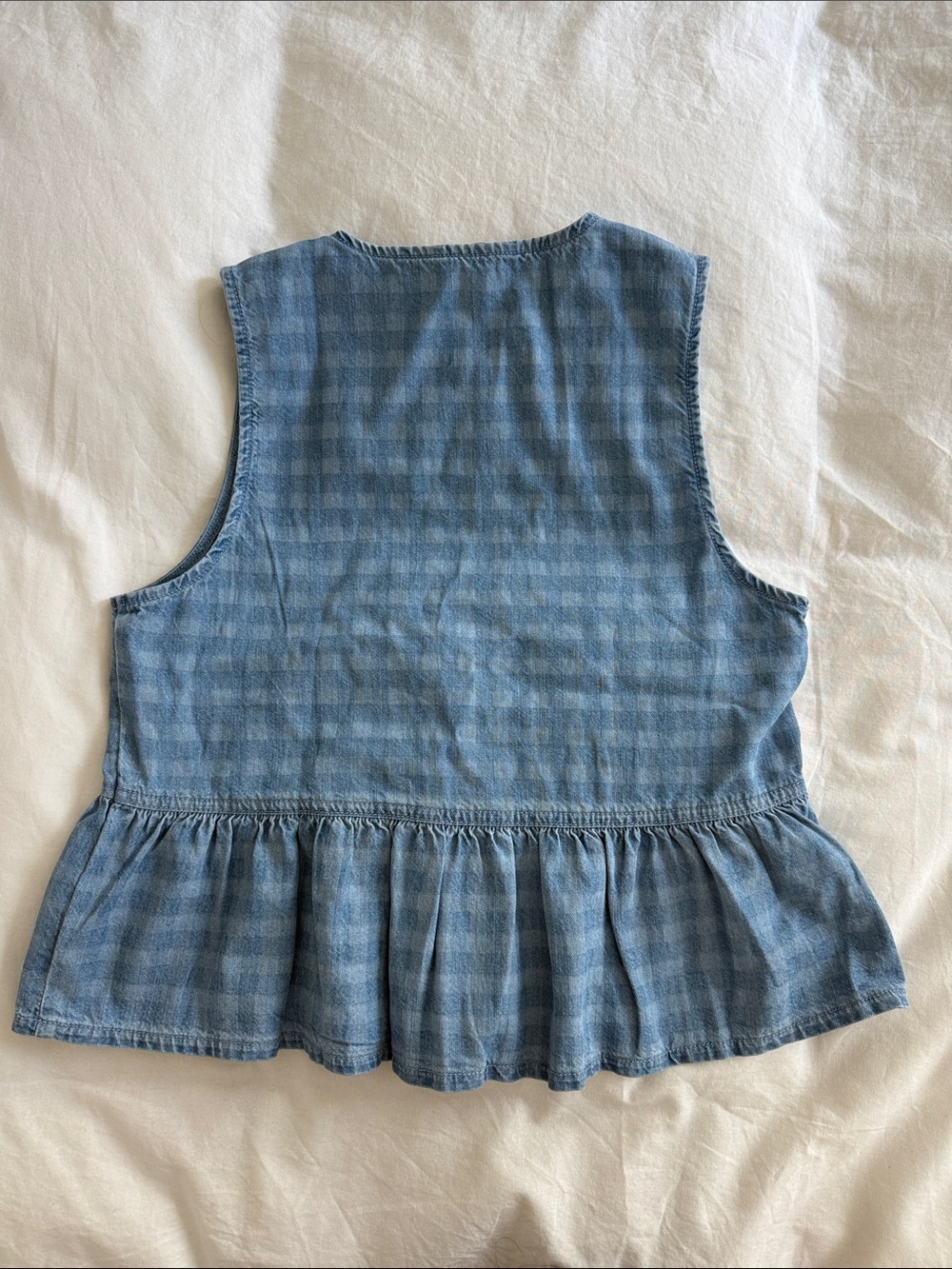 American Eagle Outfitters Light Blue Denim Peplum V-Neck Tank - Picture 3 of 5